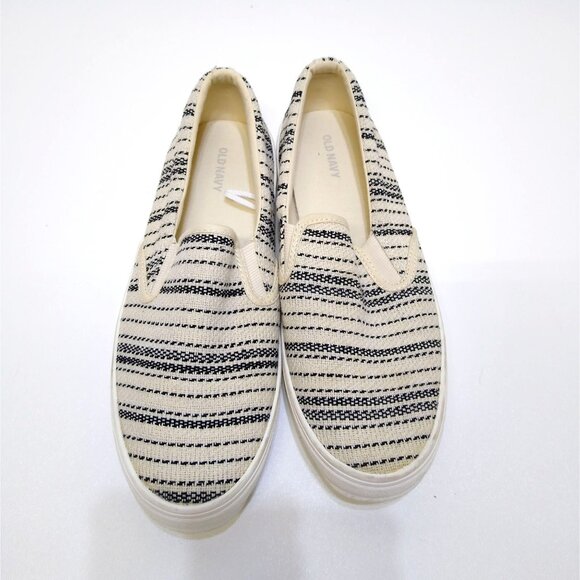 Old Navy Slip-On Sneakers Size 9 V/305979 Black & White Striped Canvas Material - Picture 4 of 6